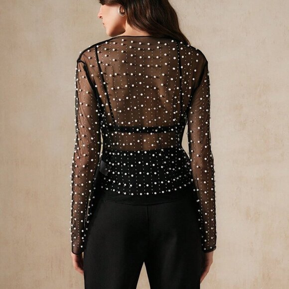 Black Sexy Women's Sheer Mesh Long Sleeve Summer Top - Picture 6 of 7